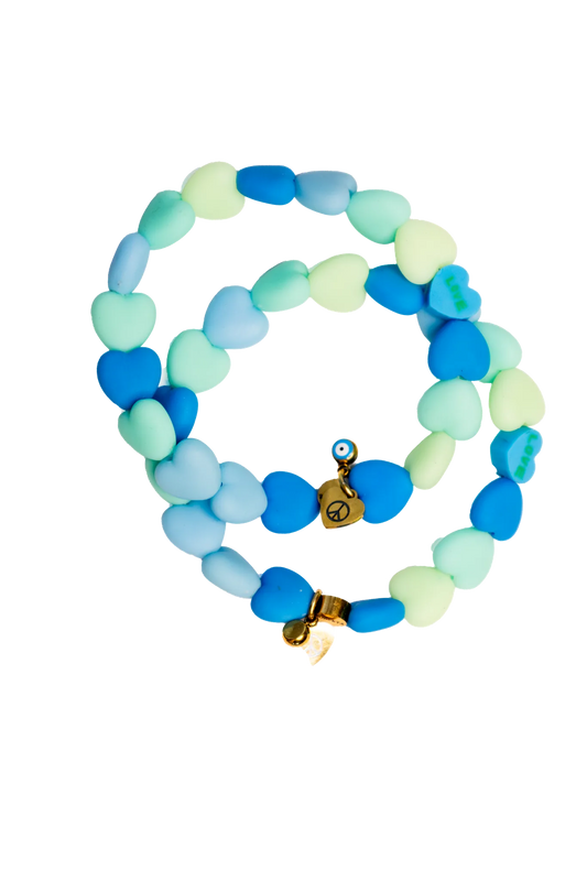 Blue Matte Heart Bracelet Set