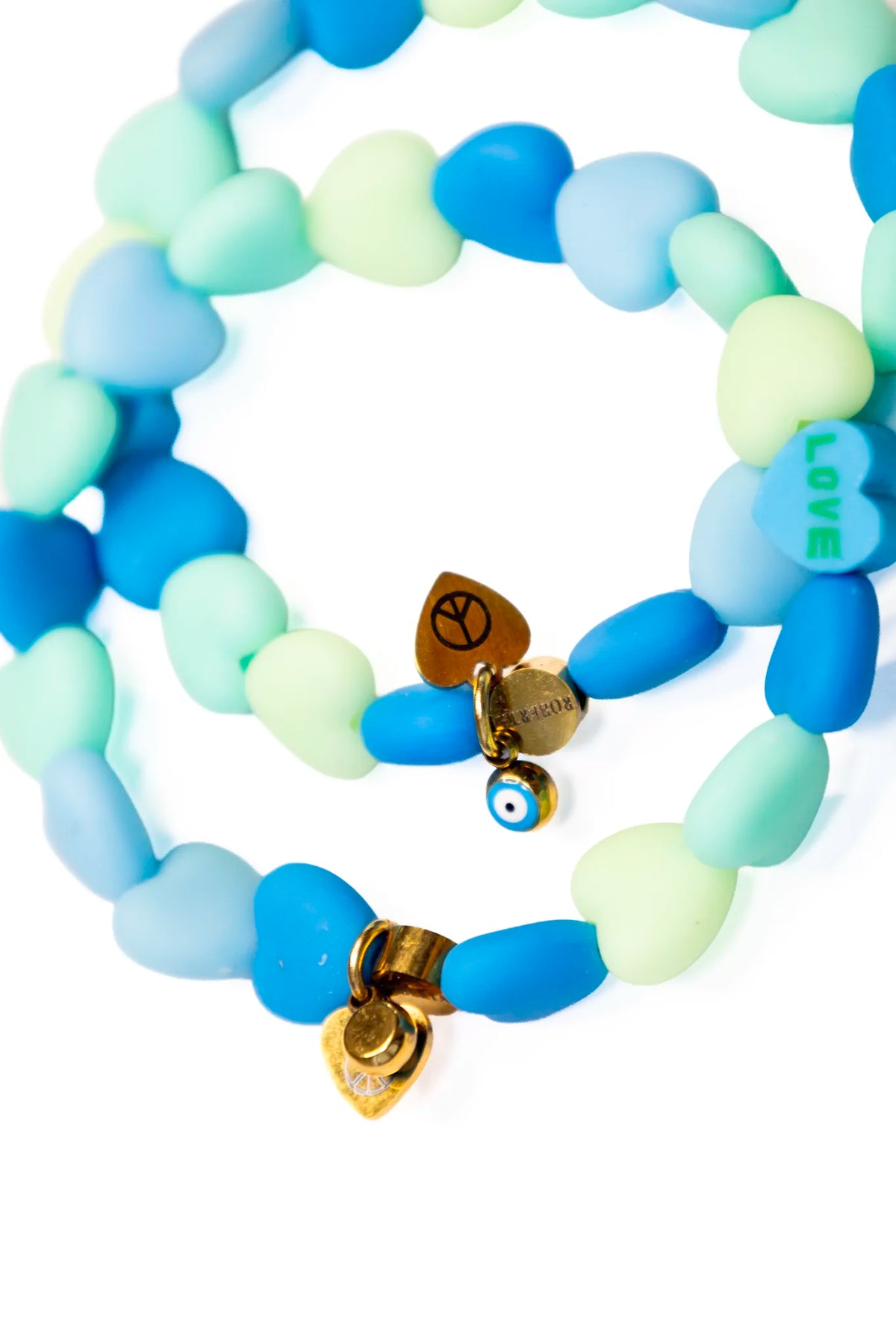 Blue Matte Heart Bracelet Set