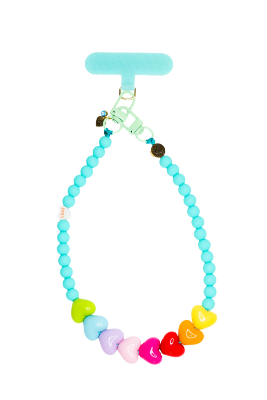 Turquoise Bead and Heart Phone Strap